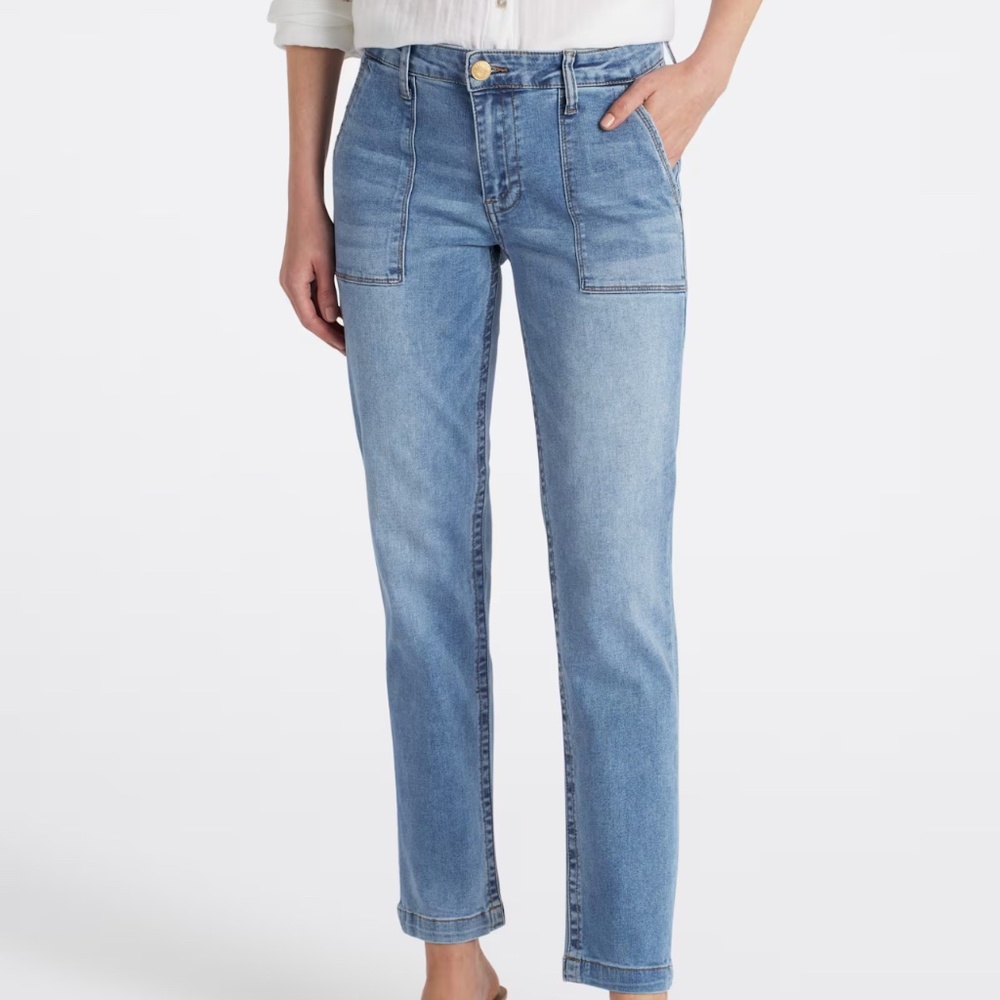 Kut from the Kloth Reese Denim Jeans High Rise Zipper Ankle Faded Distressed